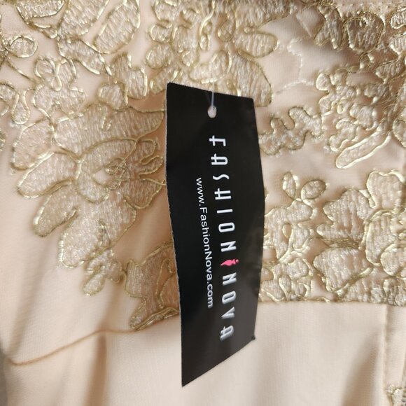 Fashion Nova Gold Embroidered Dress Bodycon Small - Picture 4 of 9